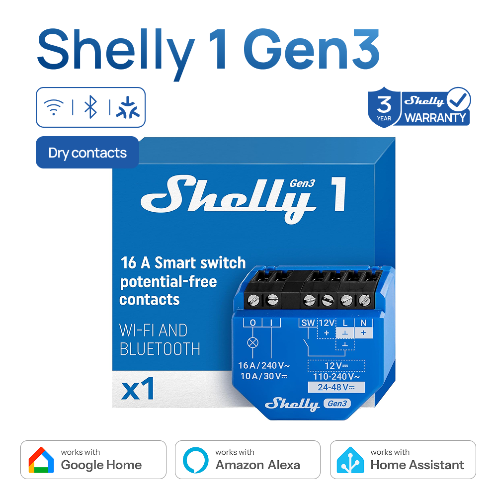 Shelly Relay Module - Shelly 1 Gen3 Kuru Kontaklı Akıllı